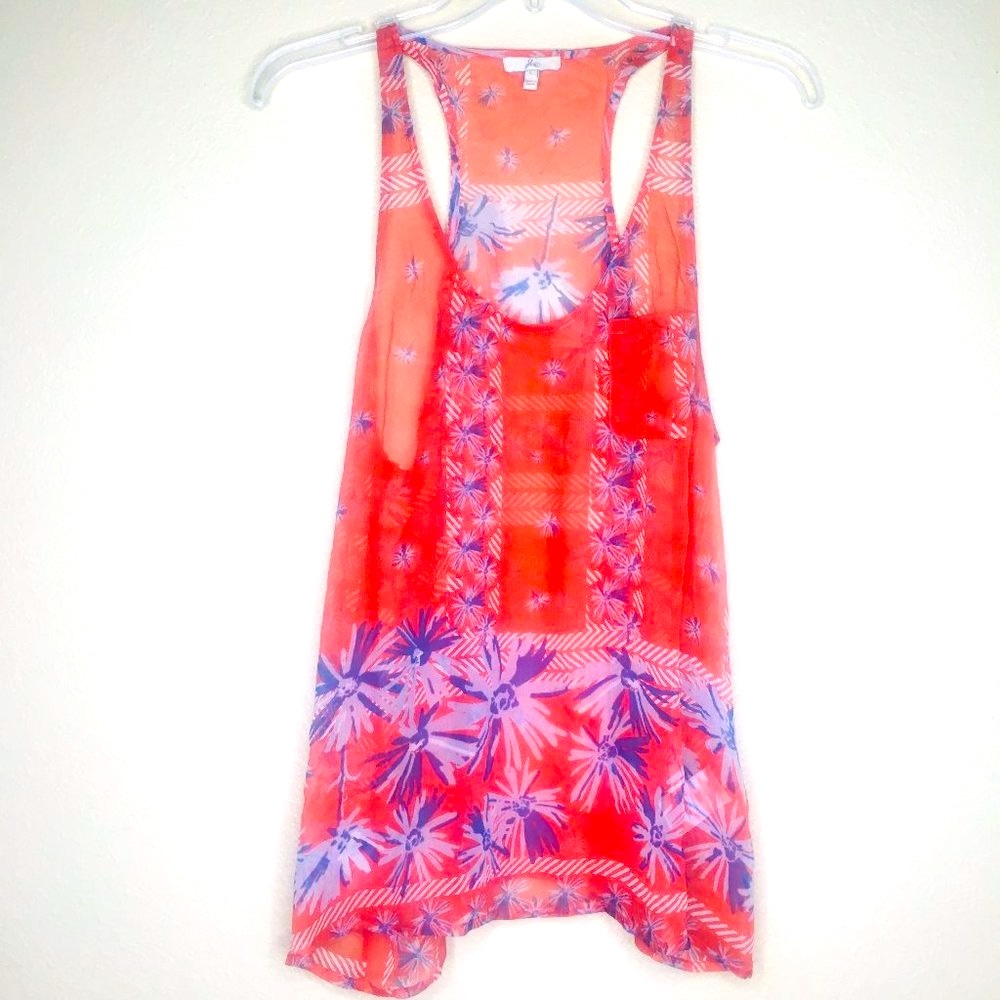 JOIE Orange Tropical Print Racerback Tank